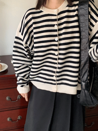 haru stripe loose cardigan (2colors) 울60모달20,추천! 그레이 당일발송