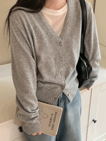 same button crop cardigan (gray) 울50